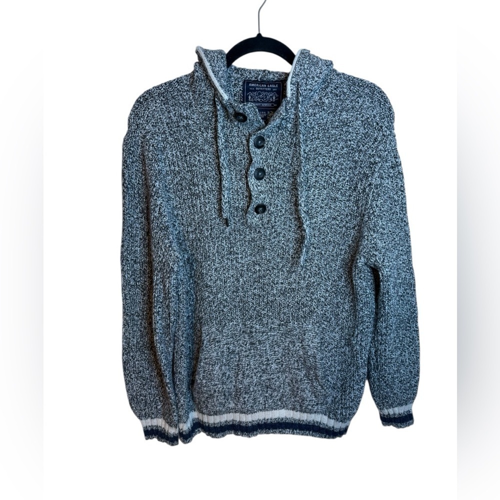 American Eagle Gray Hooded Knit Sweater